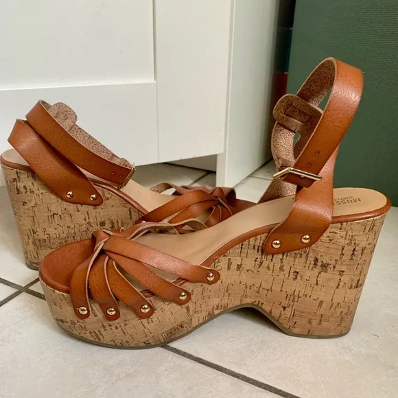 Mossimo Cognac Erie Cork Style Wedge Strappy Sandals SIZE 10 - Picture 9 of 14